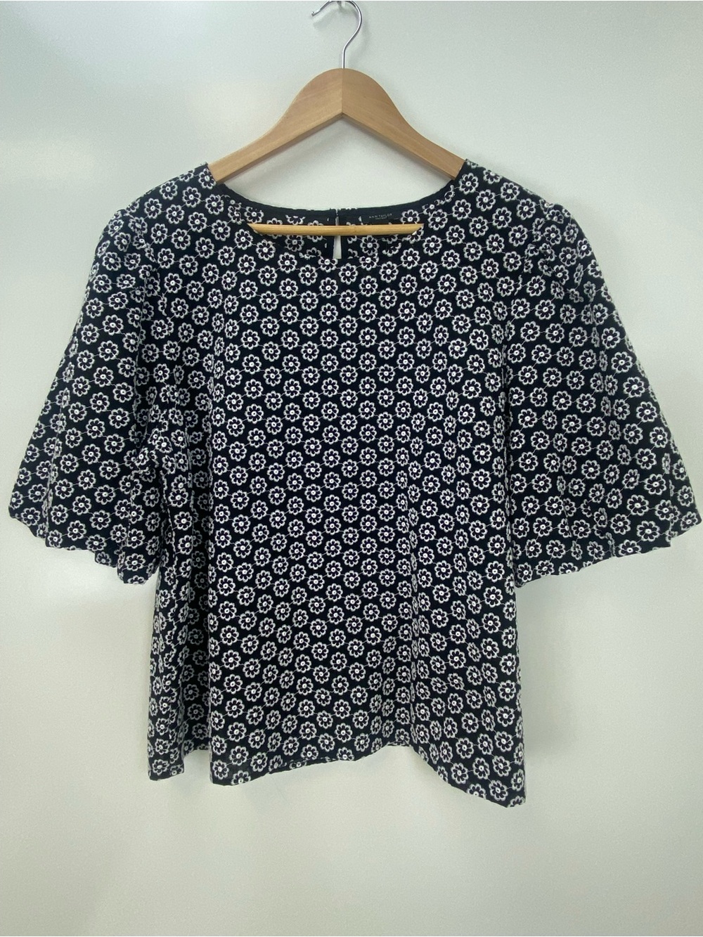 Ann Taylor Black Top with White Floral Motif